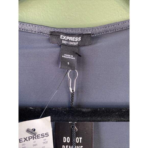 Express Bodysuit Womens Small NEW Body Contour Gray Long Sleeve Metallic Blouse - Picture 8 of 13